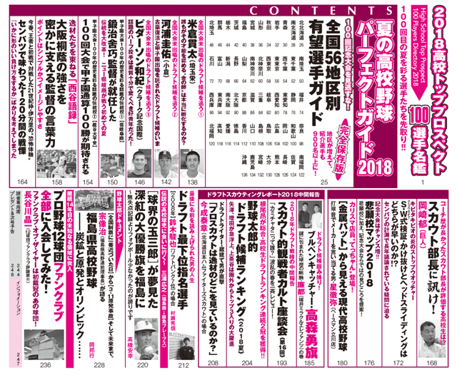 『野球太郎No.027 2018夏の高校野球&ドラフト特集号』目次